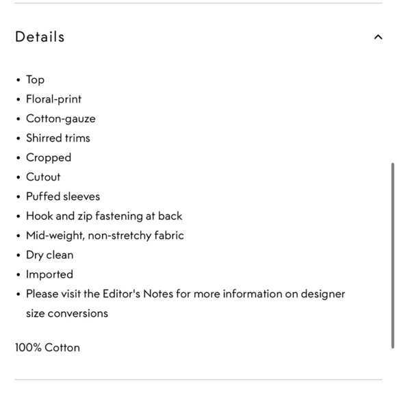 Zimmermann Cropped Cutout Floral Print Puff Sleeve Top Cotton Gauze Size 0 - Picture 16 of 16